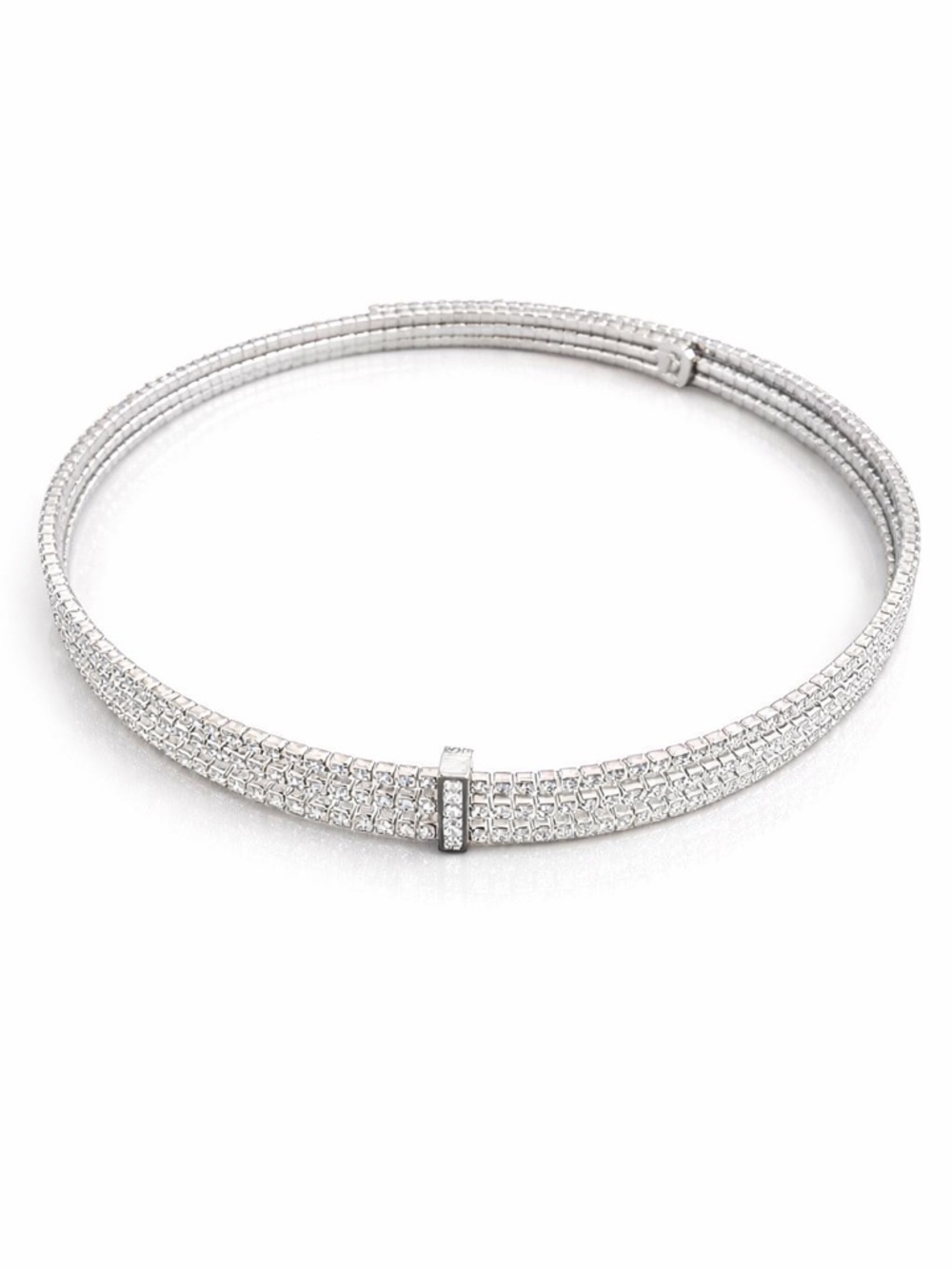 Silver Tone Triple Row Rhinestone Choker Necklace Sparkly Statement NWT